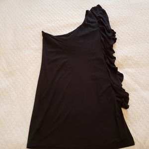 Ella Moss one-shoulder black ruffle tank